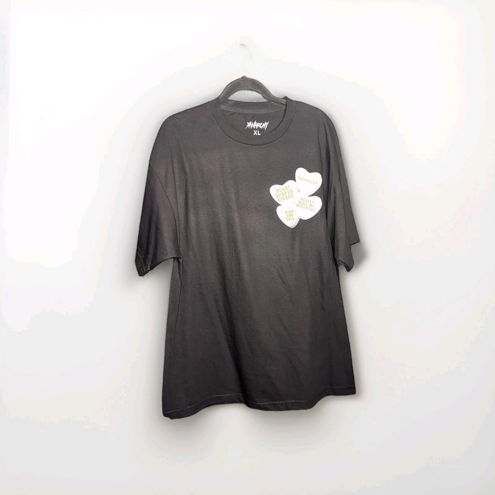 Xanarchy T-shirt Heart Shaped Kisses Candy Logo‎ Black Size XL Short Sleeve Tee